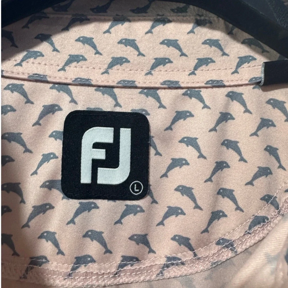 FootJoy Mens Dolphin Print Performance Golf Polo Shirt Peach Pink Size Large FJ - Picture 3 of 3